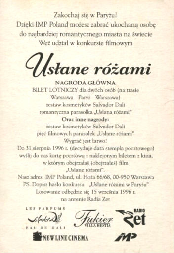 Tył ulotki filmu 'Usłane Różami'