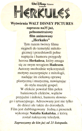 Tył ulotki filmu 'Herkules'