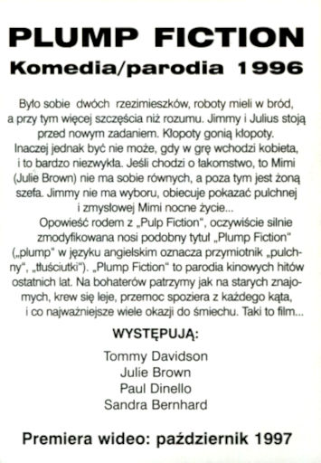 Tył ulotki filmu 'Plump Fiction'