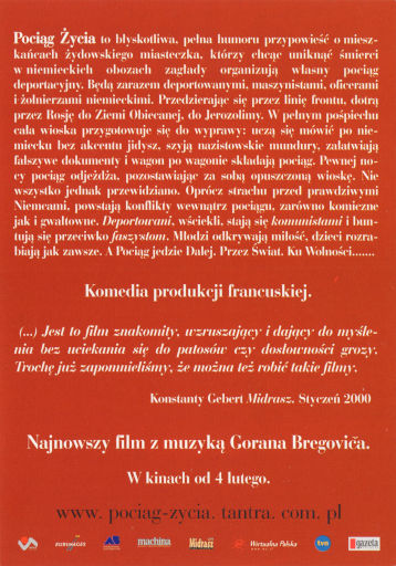 Tył ulotki filmu 'Pociąg Życia'