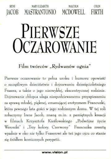 Tył ulotki filmu 'Pierwsze Oczarowanie'