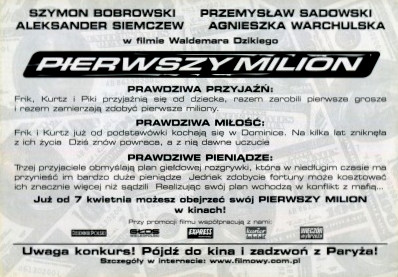 Tył ulotki filmu 'Pierwszy Milion'