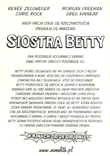 Tył ulotki filmu 'Siostra Betty'