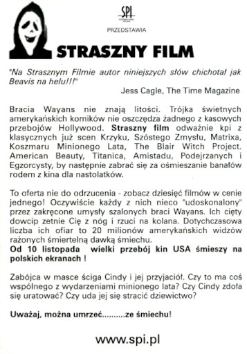 Tył ulotki filmu 'Straszny Film'