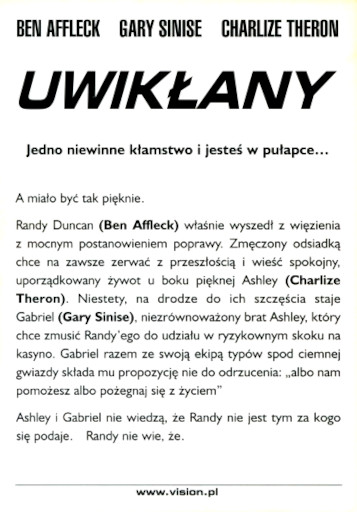 Tył ulotki filmu 'Uwikłany'