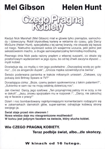 Tył ulotki filmu 'Czego Pragną Kobiety'