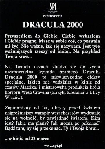 Tył ulotki filmu 'Dracula 2000'