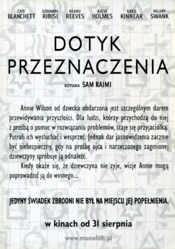 Tył ulotki filmu 'Dotyk Przeznaczenia'