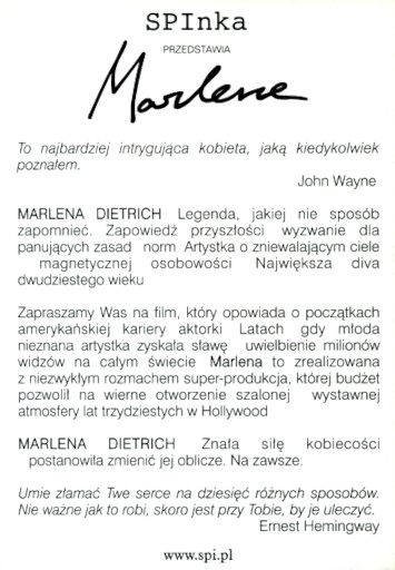 Tył ulotki filmu 'Marlene'