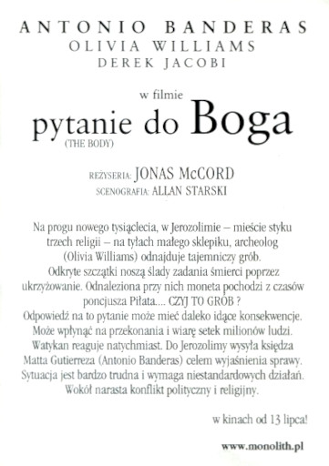 Tył ulotki filmu 'Pytanie Do Boga'