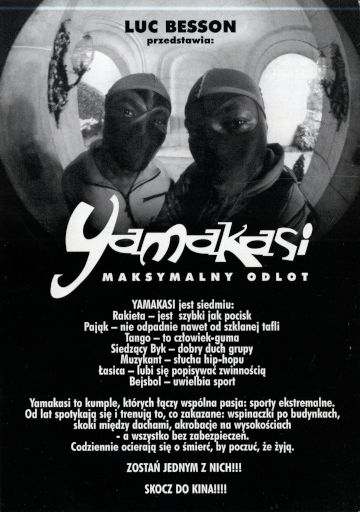 Tył ulotki filmu 'Yamakasi - Współcześni Samurajowie'