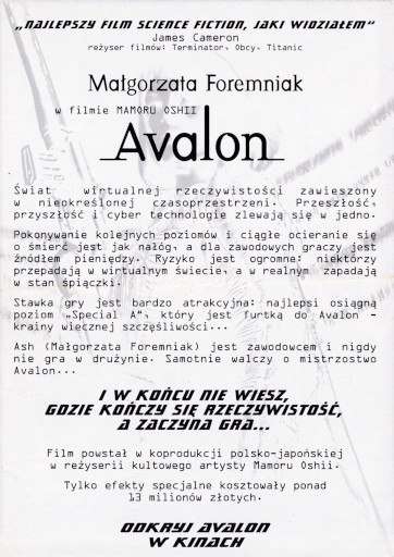 Tył ulotki filmu 'Avalon'