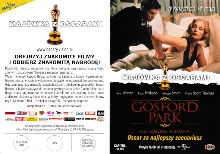 Przód ulotki filmu 'Gosford Park / Iris / Czekając Na Wyrok'