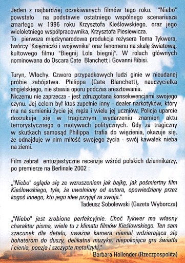 Tył ulotki filmu 'Niebo'