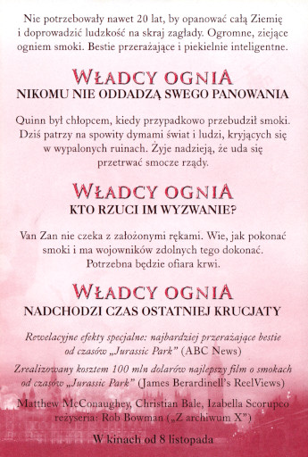 Tył ulotki filmu 'Władcy Ognia'