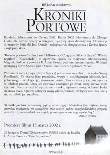 Tył ulotki filmu 'Kroniki Portowe'