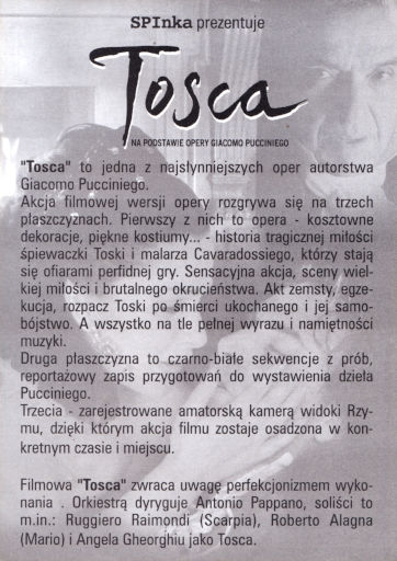 Tył ulotki filmu 'Tosca'