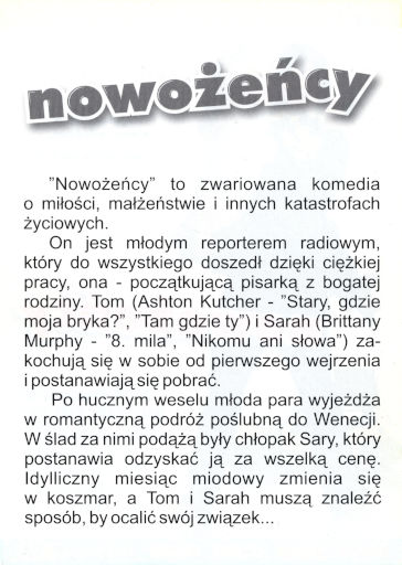 Tył ulotki filmu 'Nowożeńcy'