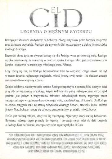 Tył ulotki filmu 'El Cid - Legenda O Mężnym Rycerzu'