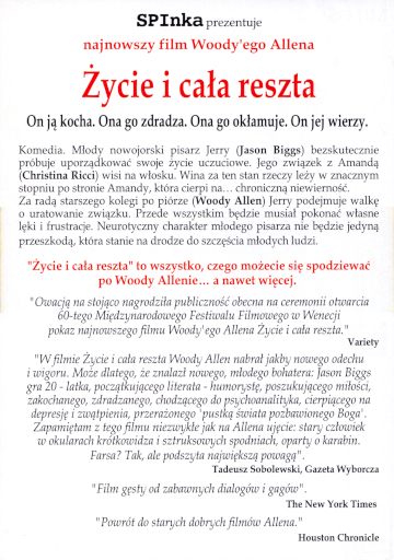 Tył ulotki filmu 'Życie i Cała Reszta'