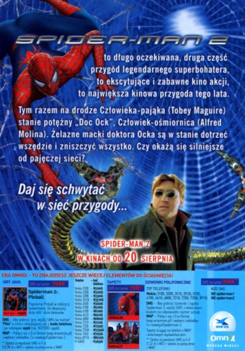 Tył ulotki filmu 'Spider-Man 2'