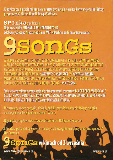 Tył ulotki filmu '9 Songs'