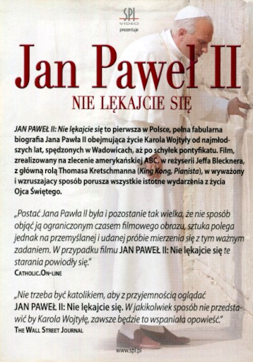 Tył ulotki filmu 'Jan Paweł II: Nie Lękajcie Się'