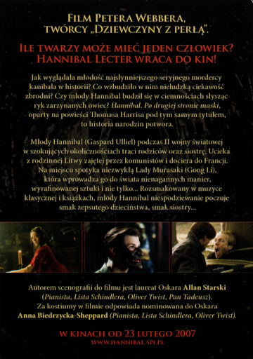 Tył ulotki filmu 'Hannibal. Po Drugiej Stronie Maski'