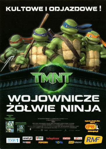 Przód ulotki filmu 'Wojownicze Żółwie Ninja'