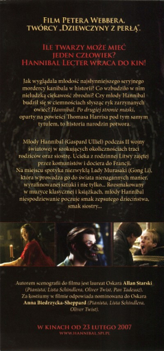 Tył ulotki filmu 'Hannibal. Po Drugiej Stronie Maski'