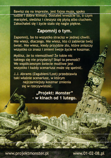 Tył ulotki filmu 'Projekt: Monster'