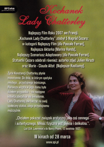 Tył ulotki filmu 'Kochanek Lady Chatterley'