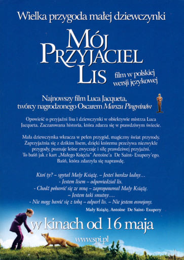 Tył ulotki filmu 'Mój Przyjaciel Lis'