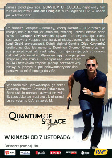 Tył ulotki filmu 'Quantum Of Solace'