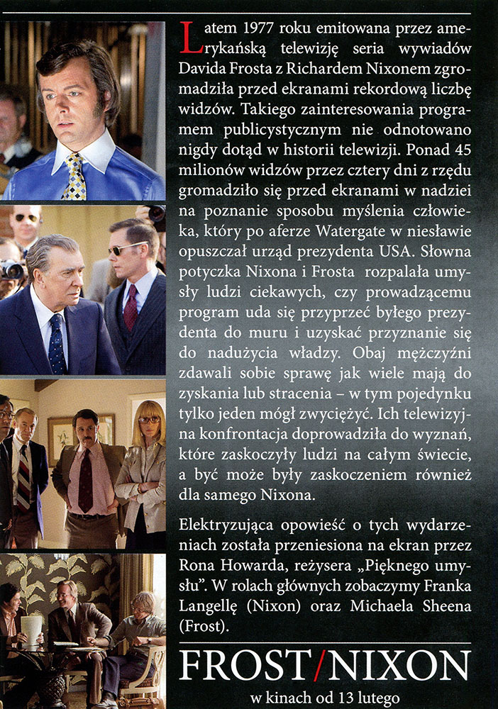 Ulotka filmu 'Frost/Nixon (tył)'