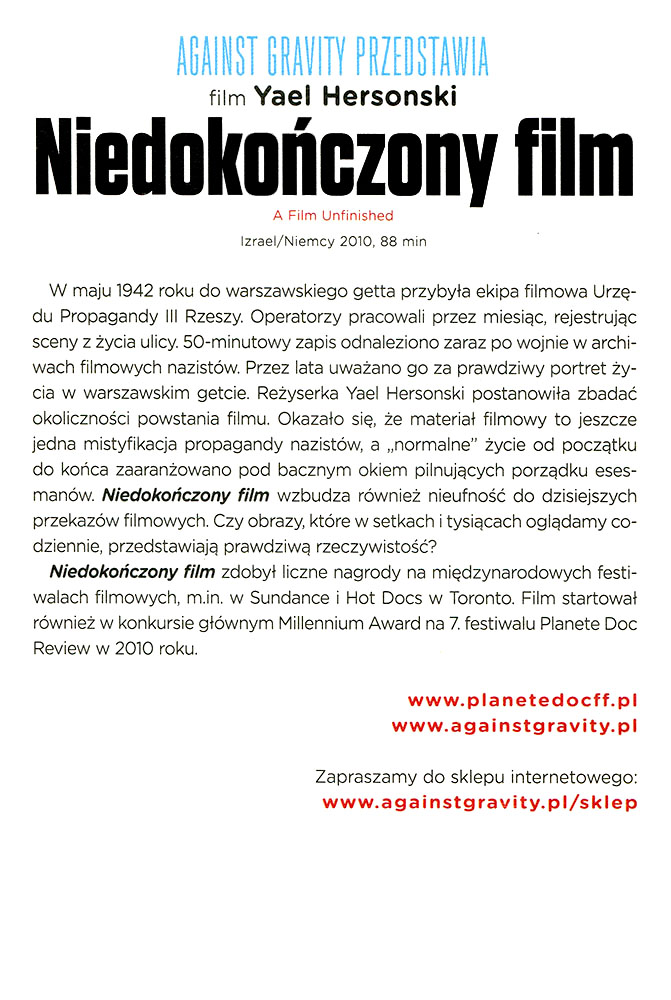 Ulotka filmu 'Niedokończony Film (tył)'