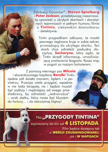 Tył ulotki filmu 'Przygody Tintina'