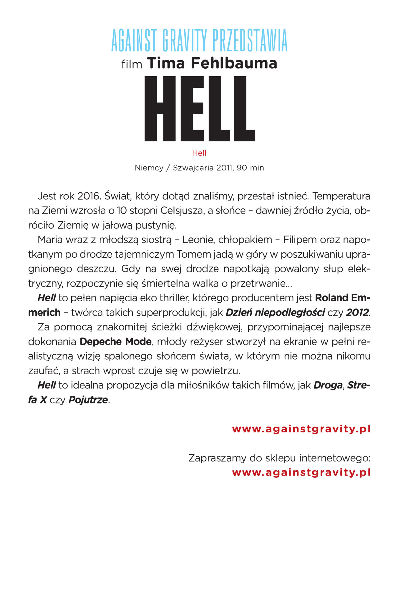 Ulotka filmu 'Hell (tył)'