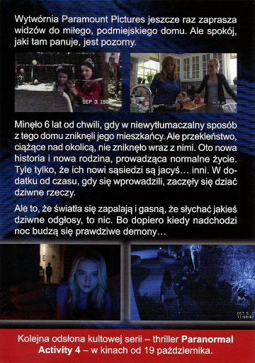 Tył ulotki filmu 'Paranormal Activity 4'