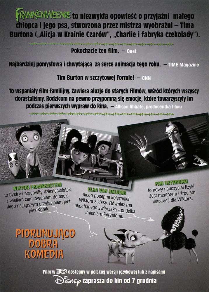 Ulotka filmu 'Frankenweenie (tył)'