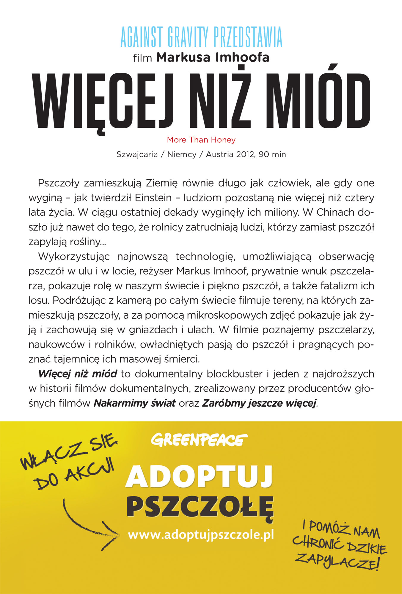 Ulotka filmu 'Więcej Niż Miód (tył)'