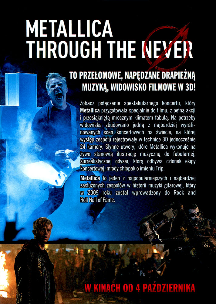 Ulotka filmu 'Metallica: Through The Never (tył)'