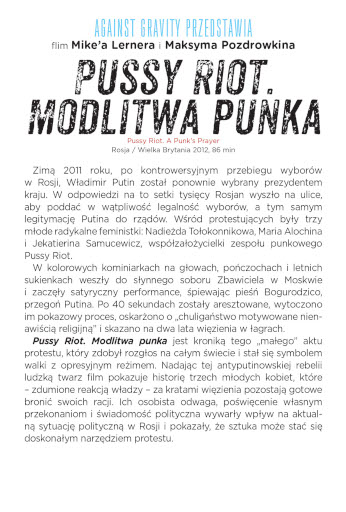 Tył ulotki filmu 'Pussy Riot. Modlitwa Punka'