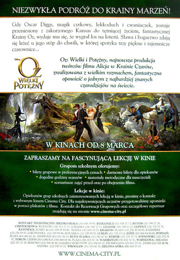 Tył ulotki filmu 'Oz Wielki i Potężny'