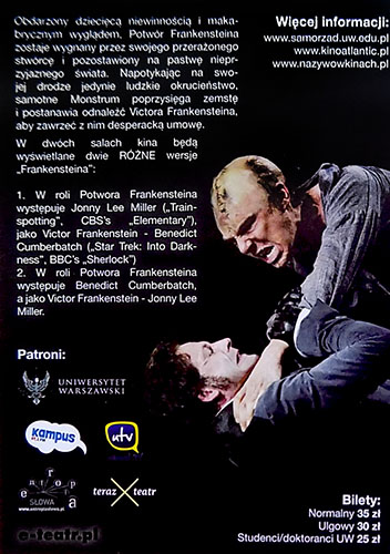 Tył ulotki filmu 'National Theatre Live: Frankenstein'