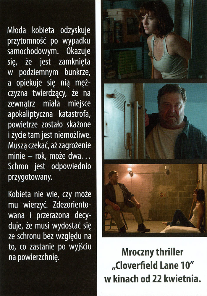 Ulotka filmu 'Cloverfield Lane 10 (tył)'