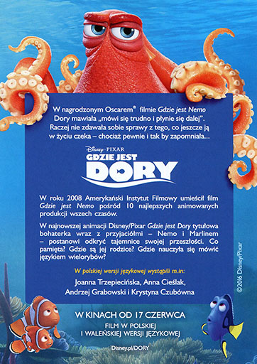 Tył ulotki filmu 'Gdzie Jest Dory'