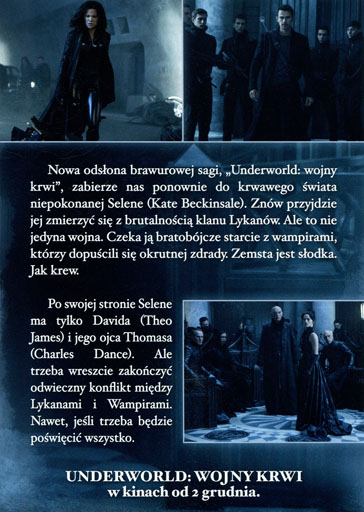 Tył ulotki filmu 'Underworld: Wojny Krwi'