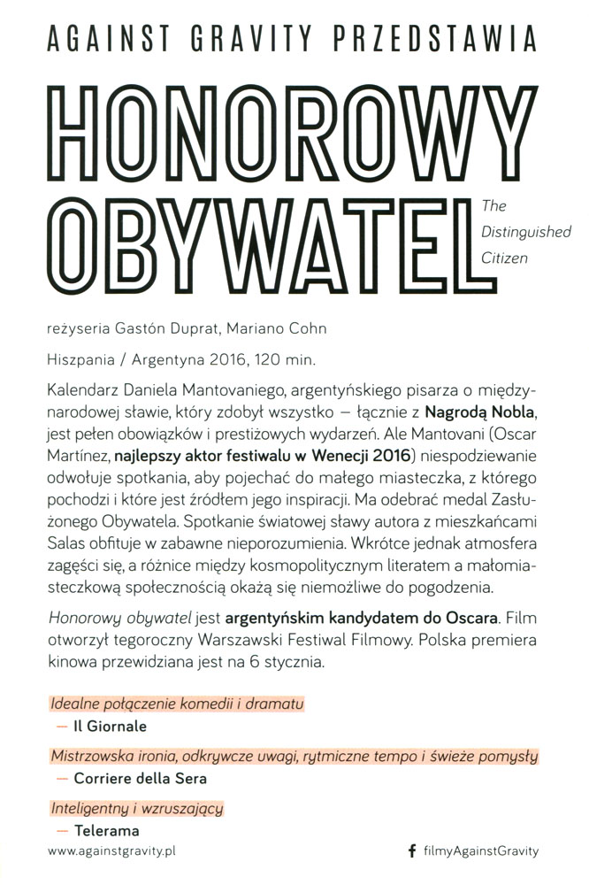 Ulotka filmu 'Honorowy Obywatel (tył)'