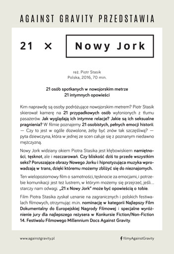 Tył ulotki filmu '21 x Nowy Jork'